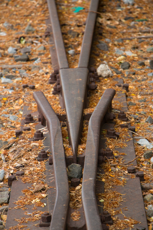 Old trains are parked outdoors where they are exposed to the heat of sunlight and rain, resulting in cracking and rusting.の写真素材