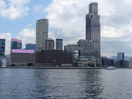 View of Tsim Sha Tsui cityscape from Victoria Harbour, Hong Kong. (2021)