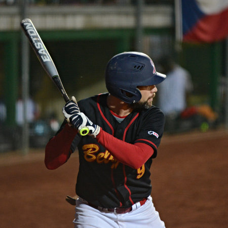 Belgian player Wout Cnops in match with Czech Republic _ Menâ€˜s European Softball Championship...