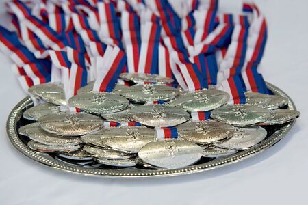 PRAGUE  CZE  15 07 2014 _ Silver medals for second team of Czech American Footbal League 2014のeditorial素材