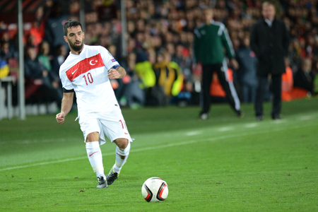 10/10/2015 PRAGUE _ Arda Turan. Match of the EURO 2016 qualification group A Czech Republic - Turkeyのeditorial素材
