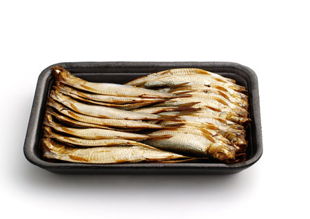 smoked sprats isolated on the white background