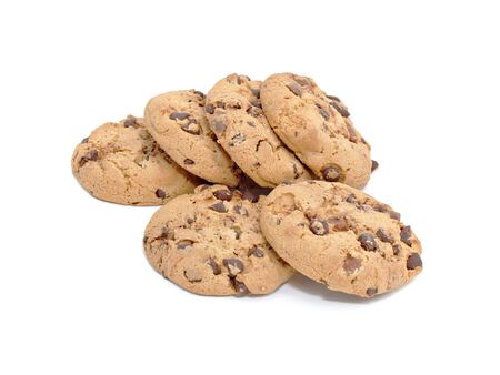 chocolate chunk cookies isolates on white backgroundの写真素材