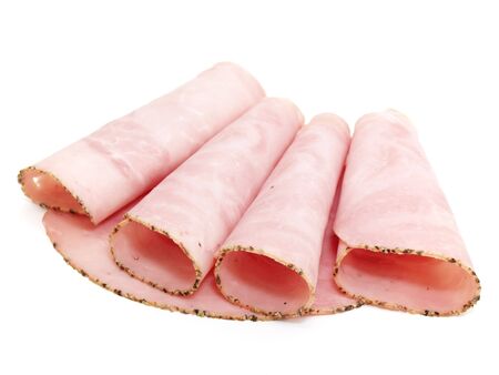 smoked coldcuts isolated on white backgroundの写真素材