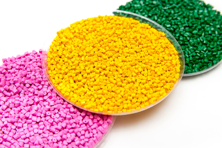 Plastic pellets. Colorant for polymers in granules.の写真素材