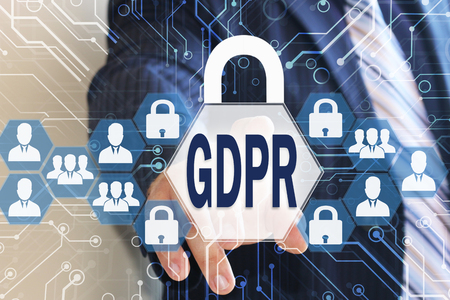 The businessman chooses the GDPR on the touch screen .General Data Protection Regulation concept .の写真素材