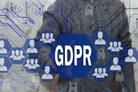 The businessman chooses the GDPR on the touch screen .General Data Protection Regulation concept may 25, 2018.の写真素材