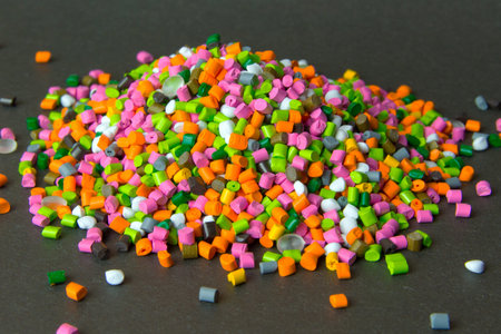 Plastic pellets . Plastic granules after processing .Polymer. 