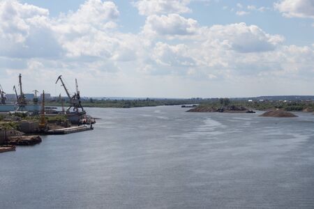 industrial zone on the river bankの写真素材