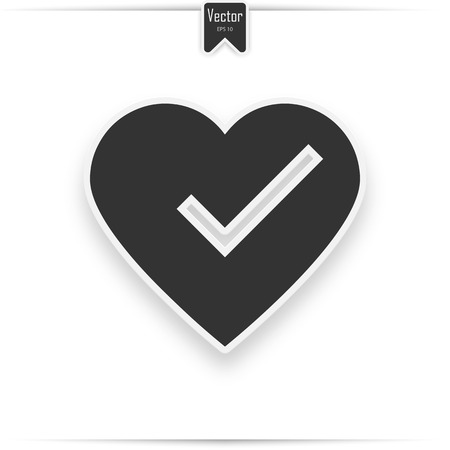 Heart with Yes check mark. Vector illustration. Gray heart with check mark on light background.のイラスト素材