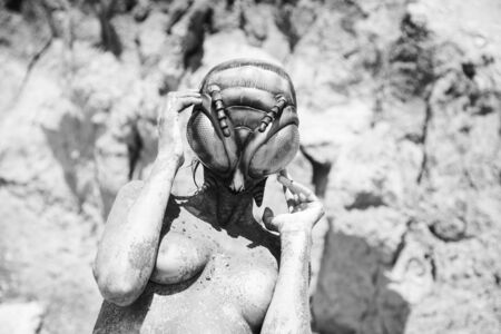 Sexy naked girl on the beach photoshootの写真素材