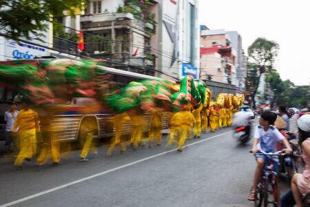 Vietnam - January 22, 2012: The Dragon Dance Artists during the celebration of the Vietnamese New Yearのeditorial素材