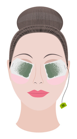Beautiful woman relaxes her eyes with sachets of green teaのイラスト素材