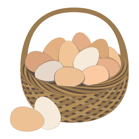 Eggs in basket isolated on white background vector illustration.のイラスト素材