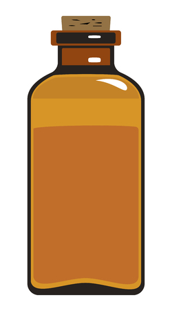 Medical bottle of dark glass with cork wooden stopper with natural cosmetics, vector illustration isolated on white background.のイラスト素材
