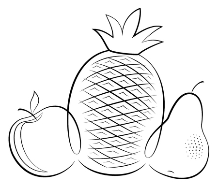 A Vector hand drawn fruits logo. Decorative retro style collection, vector outline and silhouette.のイラスト素材