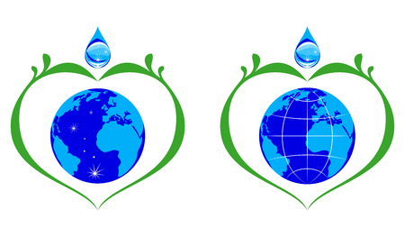 Water drop and blue earth globe logo icon.のイラスト素材