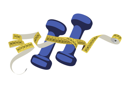 Blue dumbbells and measure tape.のイラスト素材