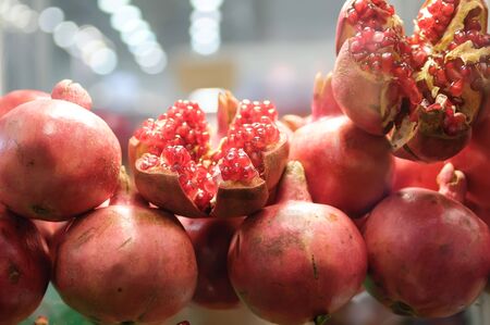 Blurred Pomegranates Fruit in the Supermarket.の写真素材
