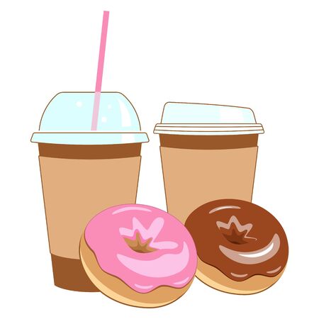 Doughnut and coffee. Coffee cups and donuts vector template.のイラスト素材