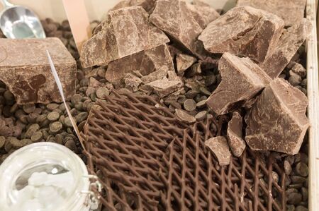 Luxury dark chocolate background top view. Belgian chocolate.の写真素材