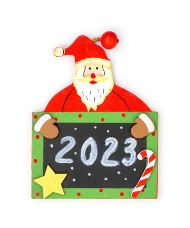 Happy New Year greeting card. Santa Claus congratulates you Happy New Year 2023.