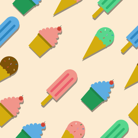 Seamless pattern with ice cream and cup cake. Colorful wallpaper . Vector illustrationのイラスト素材