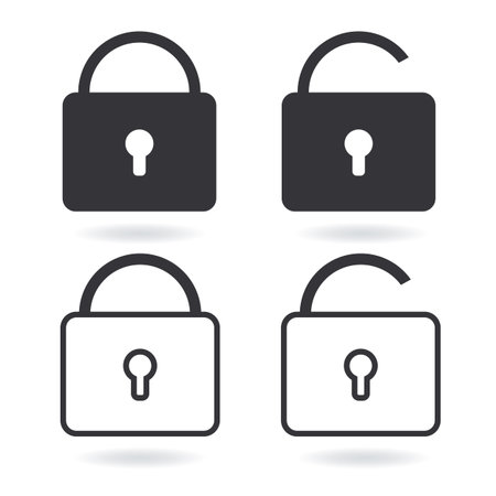 Vector Lock line icon and black Lock Icon isolated on white. Set of security symbol for your web...