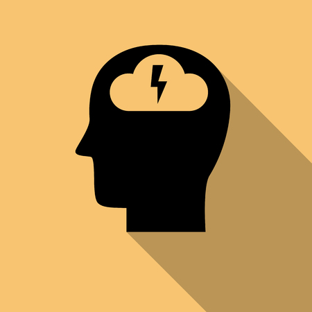Black Brainstorming head icon with long shadow. Creative logo design. Modern vector pictogram concept for web designのイラスト素材