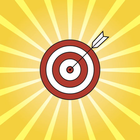 Retro rays and target with arrow, background pop art style. Vector illustration. Funny comics styleのイラスト素材