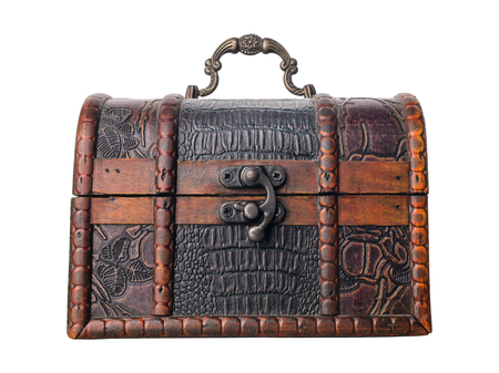 old travel trunk, wooden treasure chest lockedの写真素材