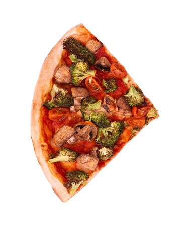 A slice of pizza with veggie vegetables, top view isolateの写真素材