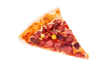 A slice pizza Mexico, isolated on white, top view with kapia and chili peppersの写真素材