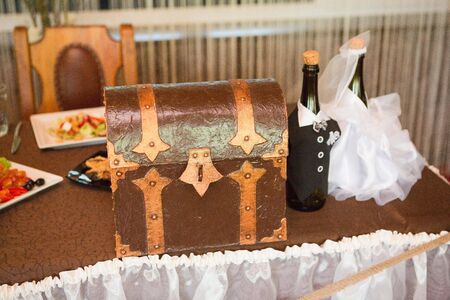 Wedding rustic chest for wishes and moneyの写真素材