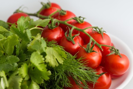 Vegetable - tomato, bow, pepper isolated on white backgroundの写真素材