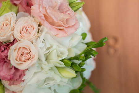 Bridal beautiful romantic bouquet of various flowersの写真素材