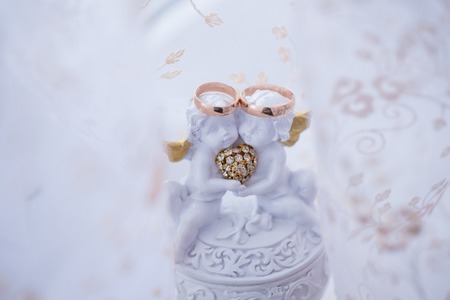 memory angel wedding gold rings picture frameの写真素材