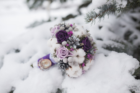 Colorful bridal beautiful bouquet of different flowersの写真素材