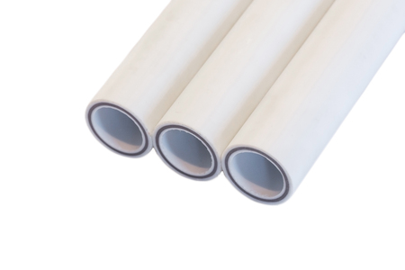 Gray Polypropylene pipes on white background close upの写真素材