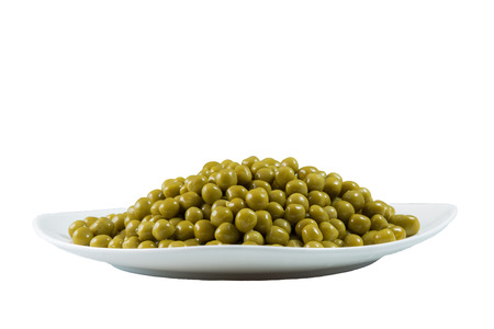 bowl of frozen green peas isolated on white backgroundの写真素材