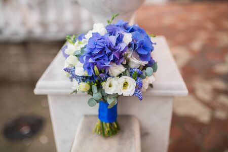 Colorful bridal beautiful bouquet of different flowersの写真素材