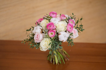 Colorful bridal beautiful bouquet of different flowers