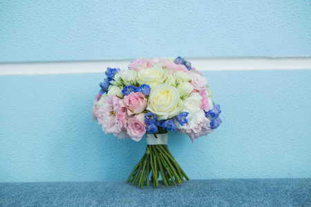 Colorful bridal beautiful bouquet of different flowersの写真素材