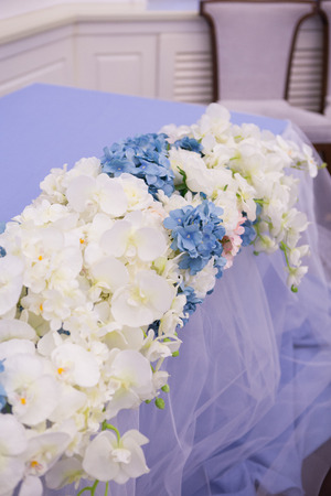 Beautiful flower decoration of the banquet hallの写真素材