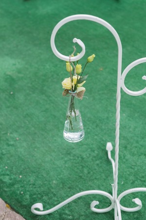 Wood and linen Hand Made Welcome Wedding Decorationの写真素材