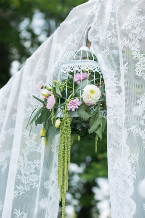 Wood and linen Hand Made Welcome Wedding Decorationの写真素材