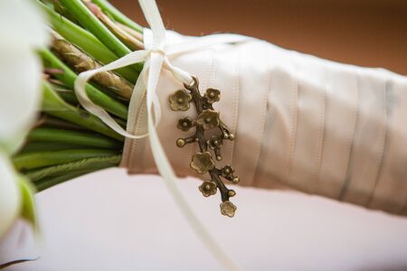 Bridal beautiful romantic bouquet of various flowersの写真素材