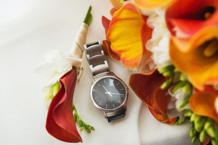 luxury groom's watches, bright boutonniere - Wedding conceptの写真素材