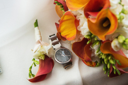 luxury groom's watches, bright boutonniere - Wedding conceptの写真素材