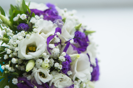 Bridal beautiful romantic bouquet of various flowersの写真素材